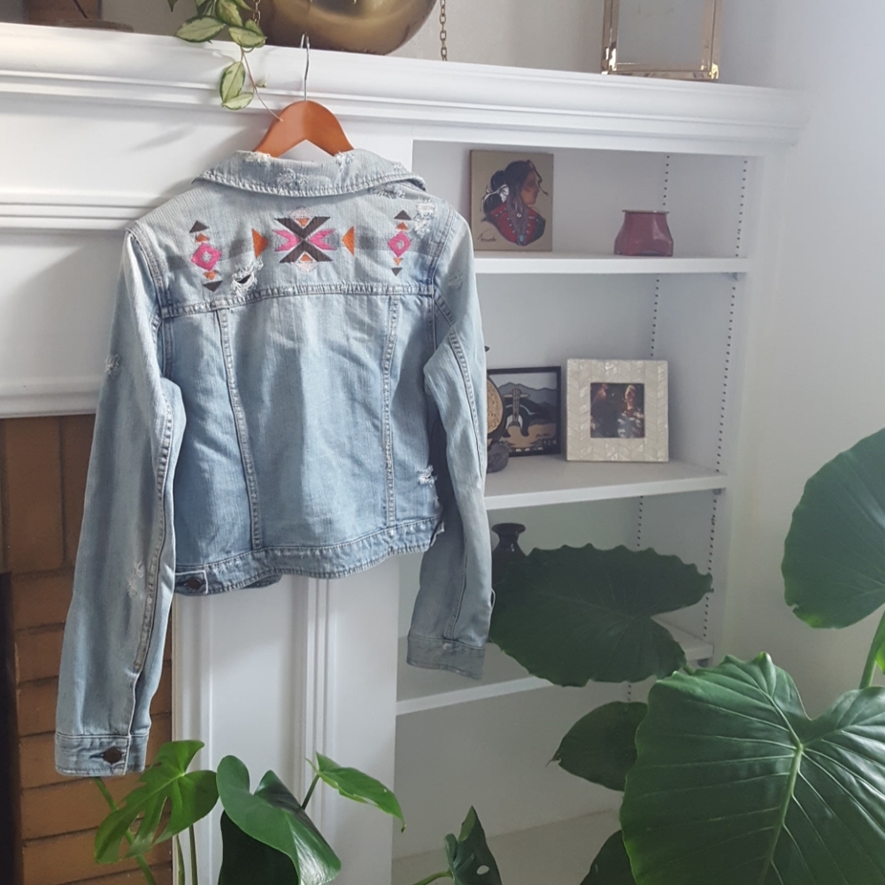 Distressed Embroidered Denim Jacket